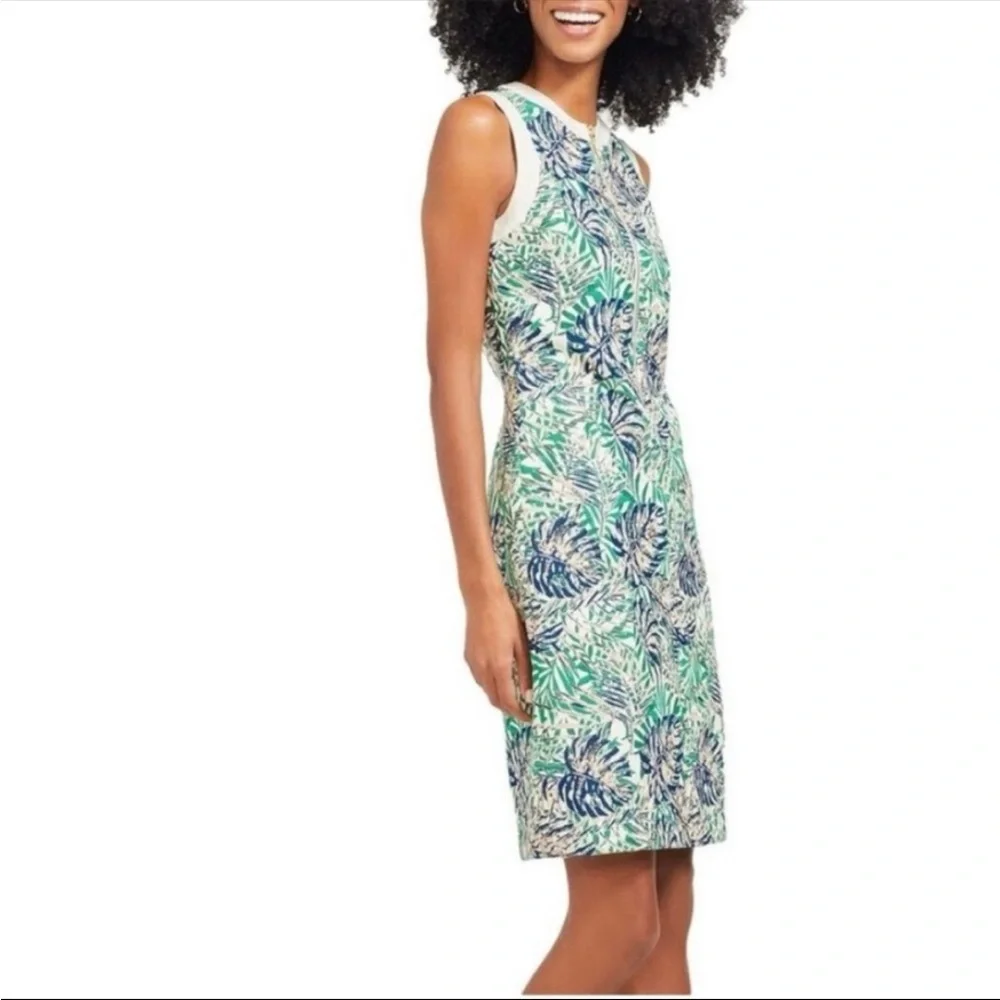 J. McLaughlin Sandra Botanical Jacquard Front Zip Sleeveless Dress Size 8 - Picture 1 of 14